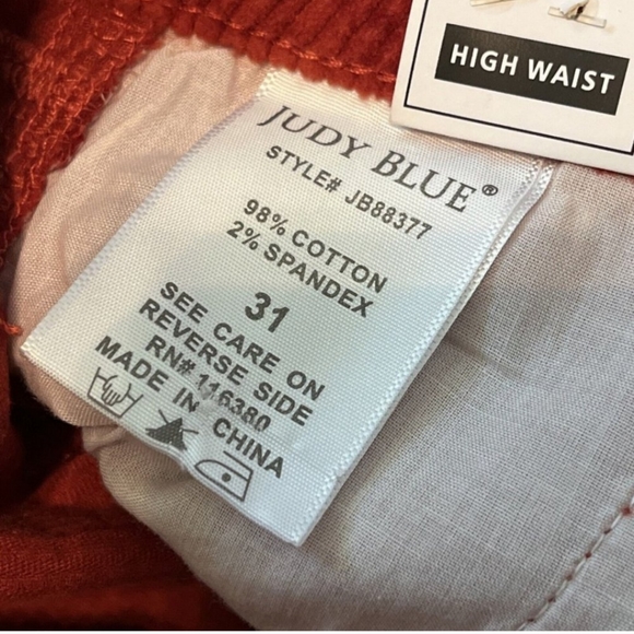 Judy Blue Rust Corduroy Jeans SZ 31 High Waist Slim Fit Carpenter Pants NWT - Picture 5 of 5